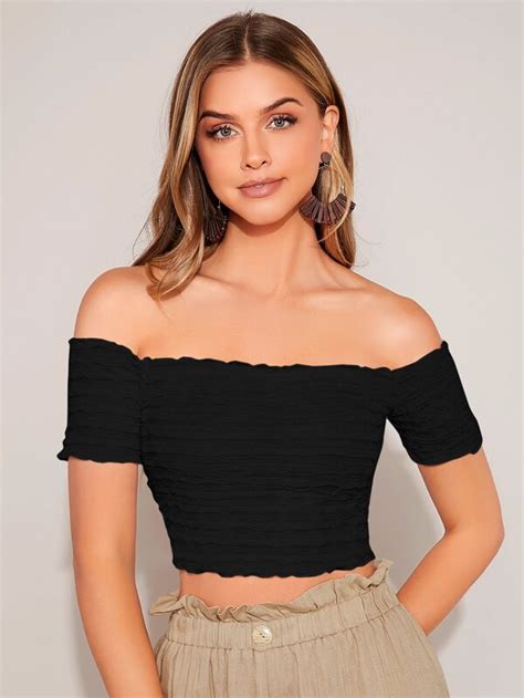 SHEIN Privé Top corto de hombros descubiertos ribete en forma de