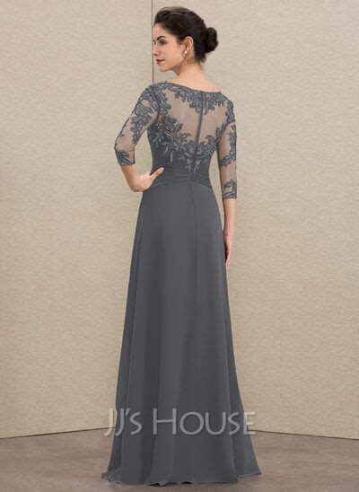 Us A Line Scoop Illusion Floor Length Chiffon Lace Mother Of