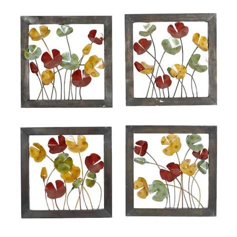 Litton Lane Multi Colored Metal Traditional Floral Wall Decor Set Of