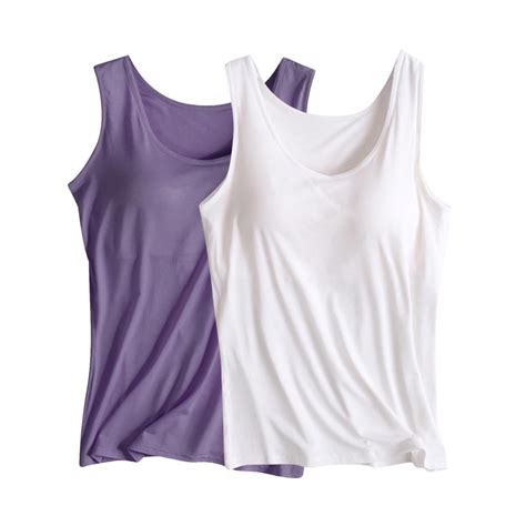 Annhoo Pcs Womens Tank Tops With Built In Bras Sleeveless Round Neck