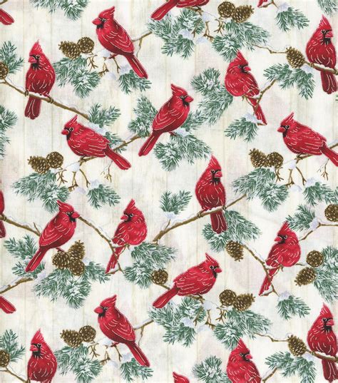 Christmas Cotton Fabric Cardnials On Branches Metallic Joann