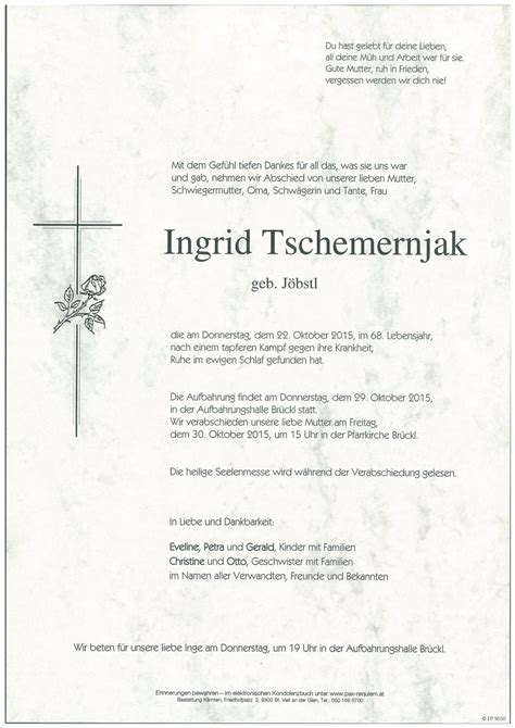 Parte für Ingrid Tschemernjak geb Jöbstl pax requiem