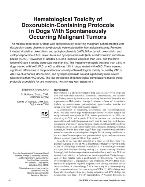 Pdf Hematological Toxicity Of Doxorubicin Containing Protocols In