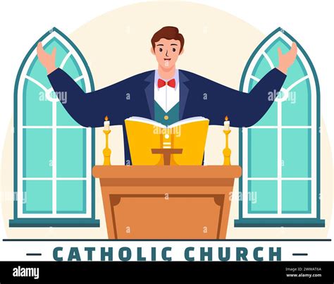 Cathedral Catholic Church Building Vector Illustration With