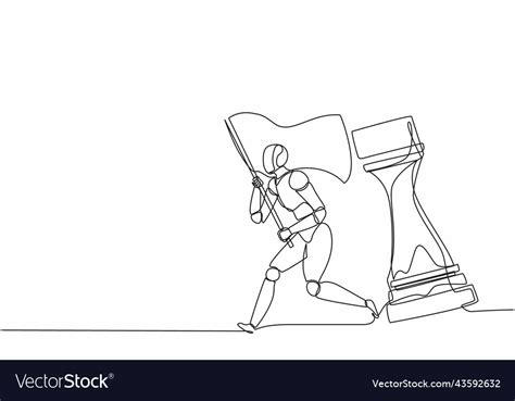 Continuous One Line Drawing Robots Running Vector Image