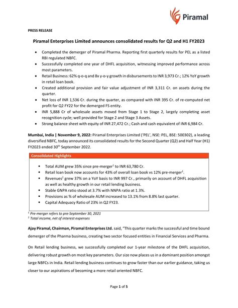 Ppt Piramal Enterprises Limited Announces Consolidated Results For Q2