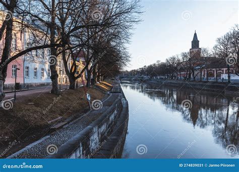 Aura River and the Cathedral in Turku, Finland in Spring Stock Image ...