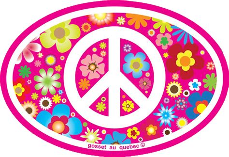 Peace Sign on Hippie Flowers - Small Oval Bumper Sticker / Decal - Peace Resource Project