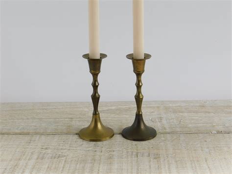 Vintage Pair Of Small Brass Candlestick Holders Made In Etsy Rustic