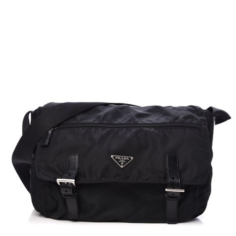 PRADA Tessuto Nylon Messenger Bag Black 293369 FASHIONPHILE