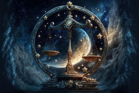 Premium Photo Zodiac Sign Of Libra Scales With Magic Light And Stars