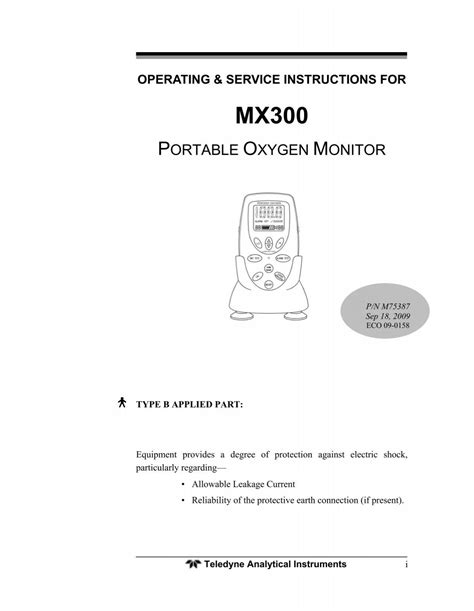 Mx Portable Oxygen Monitor Teledyne Analytical Instruments