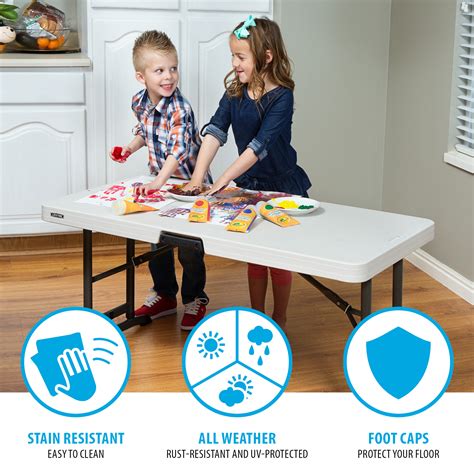 Lifetime Foot Adjustable Folding Table Almond Top