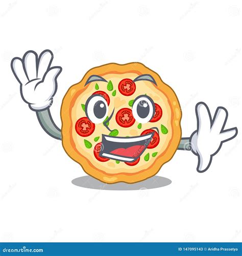 Waving Margherita Pizza Served The Character Board Cartoon Vector