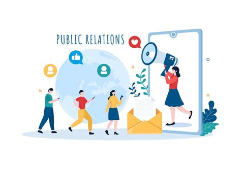 Public Relations Template Hand Drawn Cartoon Flat Illustration With