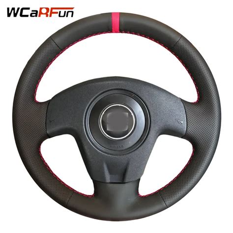 Wcarfun Black Artificial Leather Car Steering Wheel Cover Hand Stitched