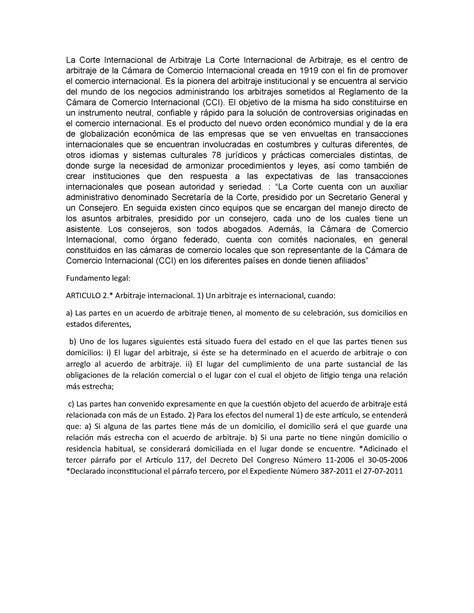 La Corte Internacional De Arbitraje La Corte Internacional De Arbitraje