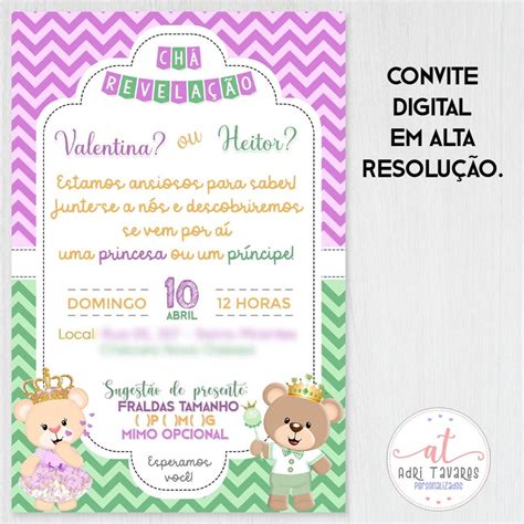 Convite Digital Chá Revelação Ursinhos Lilás E Verde Elo7