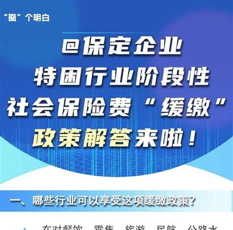 “图”个明白 保定企业，特困行业阶段性社会保险费“缓缴”政策解答来啦！唐小尧惠企作出以下