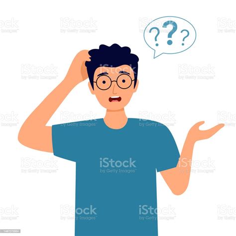 Confused Man Scratching His Head With Question Mark In Flat Design On