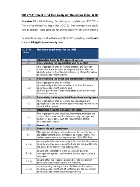 Iso 27001 Checklist Pdf Information Security Risk Management