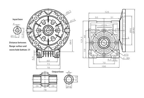 40mm Worm Gearbox Ratio 5 1 To 100 1 17 N M ATO