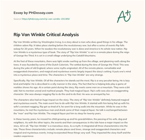 Rip Van Winkle Critical Analysis Essay Example (500 Words) - PHDessay.com