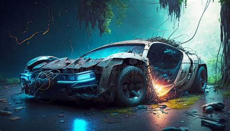 Futuristic Car In A Post Apocalyptic World Stock Illustration