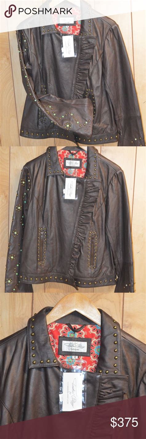 Tasha Polizzi Leather Jacket Turquoise Studs M Leather Jacket