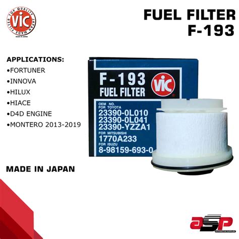 VIC Fuel Filter Element Type F 193 For Toyota D4D Engine Fortuner