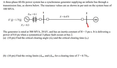 Solved A Three Phase 60 Hz Power System Has A Synchronous Chegg