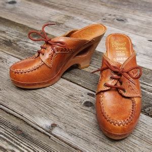 Cutout Platform Clogs Kinney 70s High Heel Mules Wood And Leather