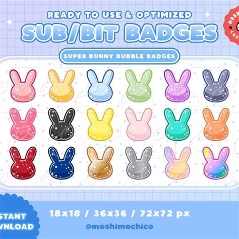 Twitch Sub Badges Bit Badges Emote Cute Glossy Super Bubble Bunny