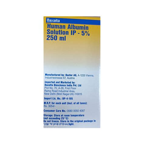 Buy Baxalta Human Albumin 5 Solution 250ml Online At Upto 25 Off