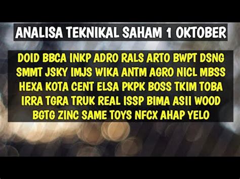 Analisa Saham Hari Ini Oktober Bbca Arto Agro Bgtg Toys Yelo Doid