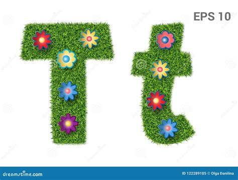 Letter Tt With A Texture Of Grass And Flowers Stock Vector