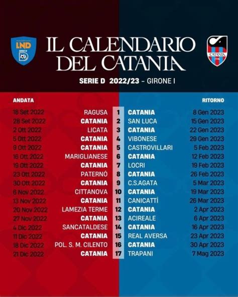 Calcio Catania Ssd Calendario Ufficiale Serie D Con Tutte Le Partite