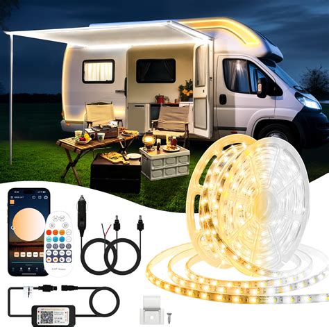 16 5ft 12v White Rv Awning Led Light Strip Dimmable 3000 6500k Ip67 Smart App Rv