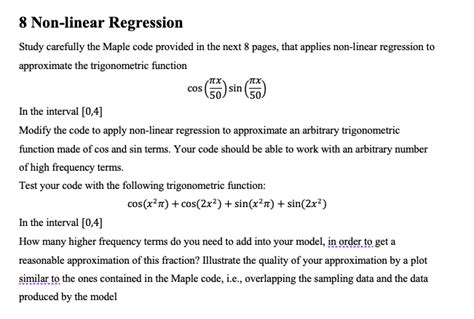 Solved Non Linear Regression Study Carefully The Maple Chegg