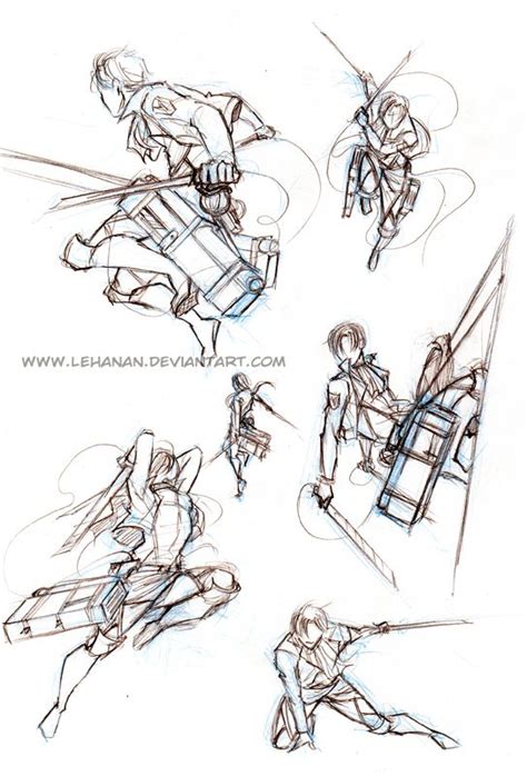 Shingeki No Kyojin Action Poses Practice By Lehanan Deviantart On