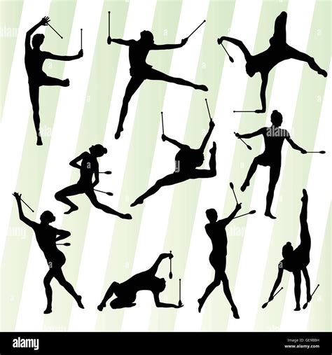 Female Woman Modern Rhythmic Gymnastics Art With Indian Clubs Vector