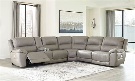 Dunleith Gray Power Reclining Sectional W Adjustable Headrests By