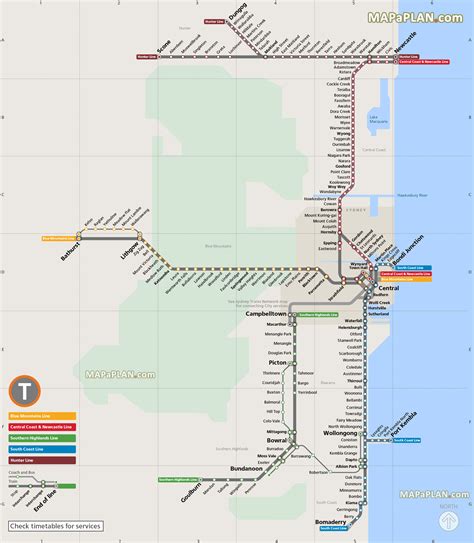 Sydney Detailed Travel Map Intercity Train Network Lines South Coast