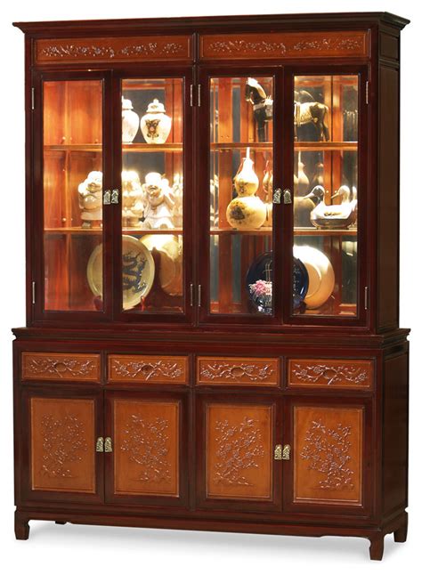 Rosewood Flower And Bird Motif China Cabinet Asian China Cabinets