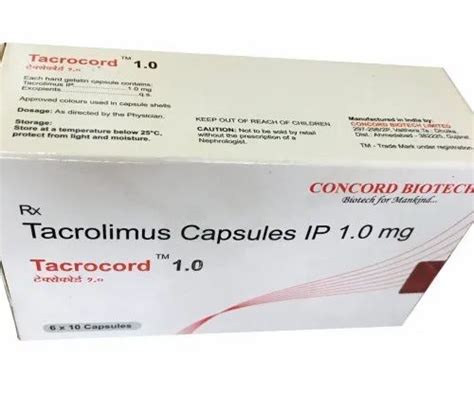 Concord Biotech Tacrocord Tacrolimus IP Capsules 1 0mg 6x10capsules