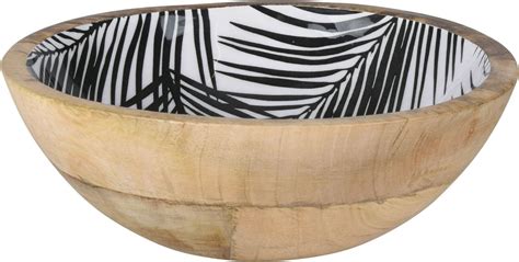 20cm Mango Wood Decor Bowl Black White Floral Print Potpourri Bowl