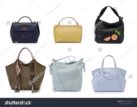 Group Women Leather Handbags Isolated On Stock Photo