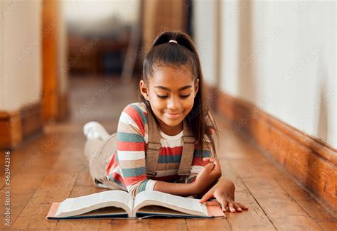 Knowledge Black Girl And Reading On The Floor Smile Or Hobby For