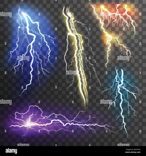 Lightning Transparent Set In Different Colors Realistic Isolated Vector