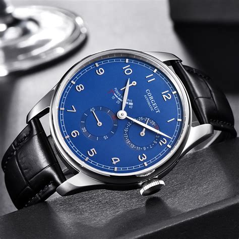 Corgeut 42mm Mens Watch Power Reserve Fashtion Blue Dial Automatic